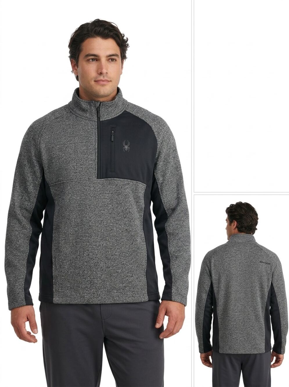 Spyder Gray Black 1/4 Zip Pullover Sweater Fleece Sweatshirt Men Size XXL